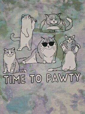 SO Girls XL 14/16 The Fav Tee Long Sleeve "Time to Pawty" Cat Themed w/Glitter